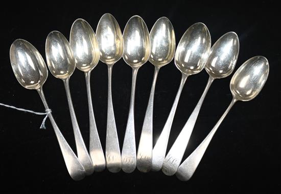 A collection of Old English pattern silver dessert spoons and forks, some Scottish, Georgian and later (total approx 30oz)